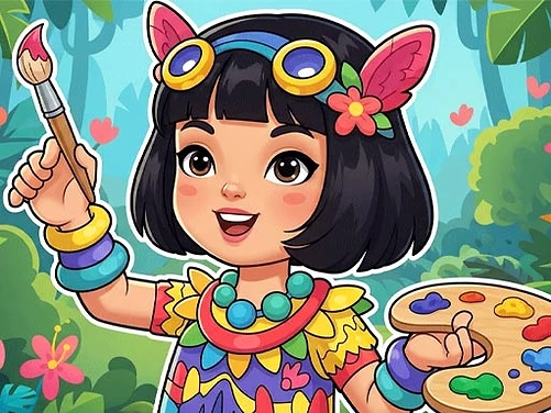 Jungle Girl: Coloring Pages - Play free online Puzzle game