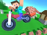 Noob on a Motorcycle with Carts Builds a House - Play free online Motorcycle game