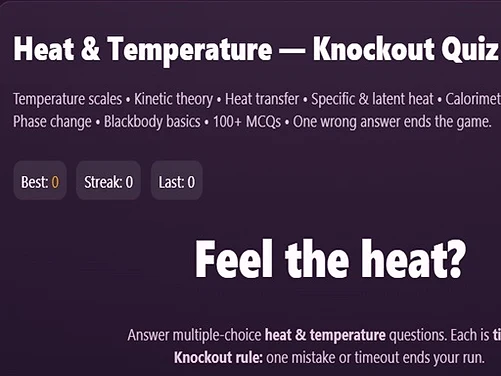 Physics: Heat Temperatuie Quiz - Play free online Puzzle game